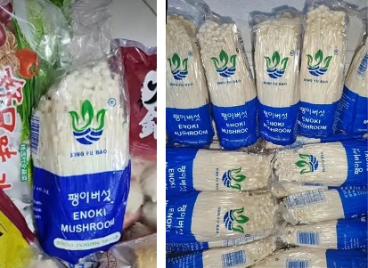 Packs of fresh enoki mushrooms from a Cebu City seller