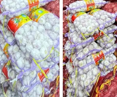 Net bags of garlic bulbs from a Davao City seller