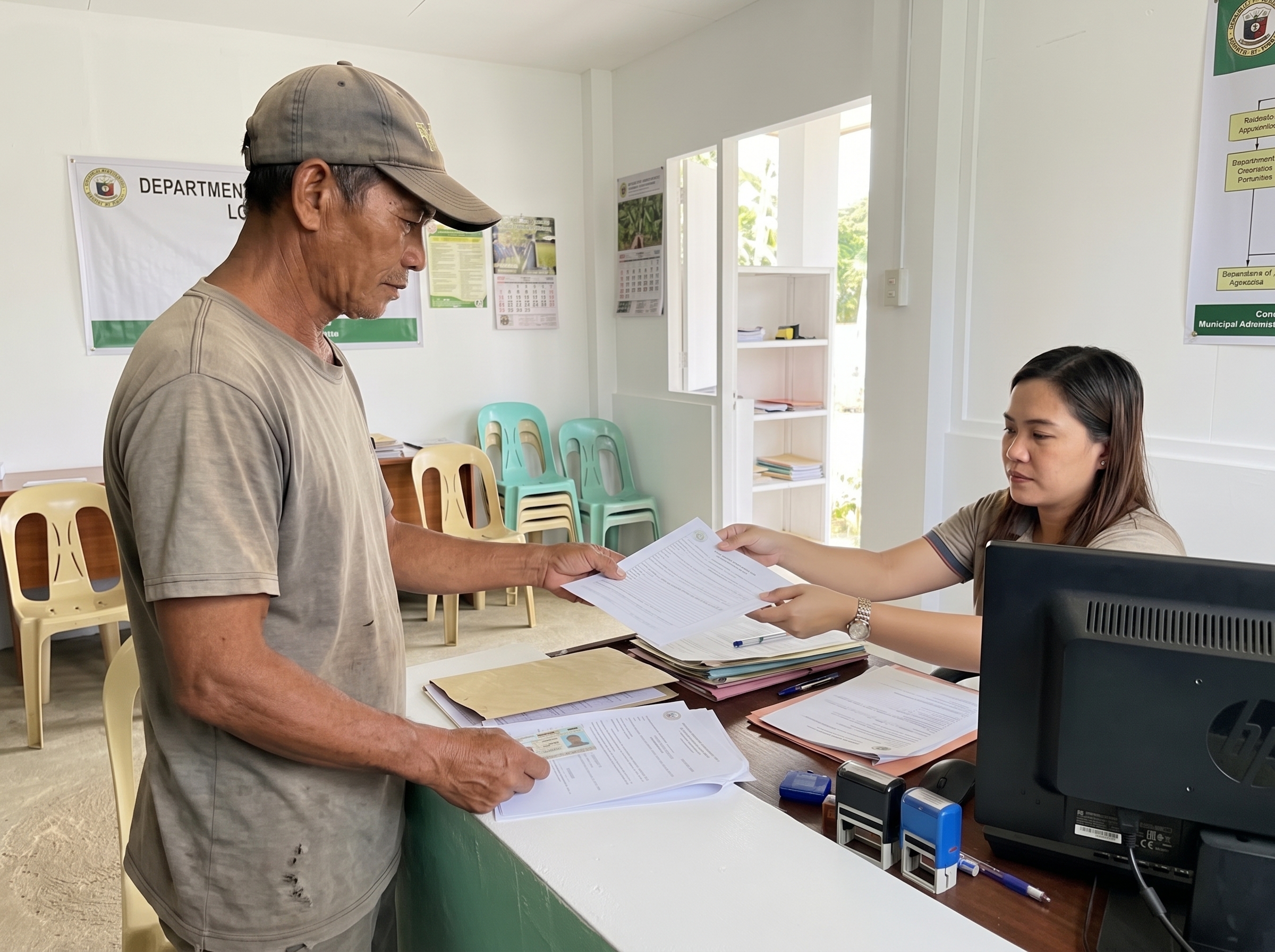 Submitting RSBSA documents and a valid ID at the agriculture office