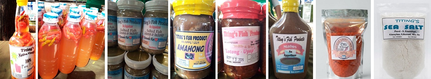 Vinegars, fermented seafood jars, chili powder and sea salt from Titing’s Fish Products in Libertad, Misamis Oriental