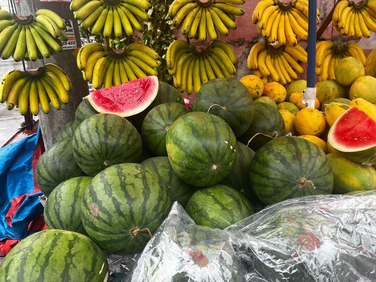 Watermelons and bananas at Sarah Mae Masanguid’s fruit stand in Agdao Public Market, Davao City
