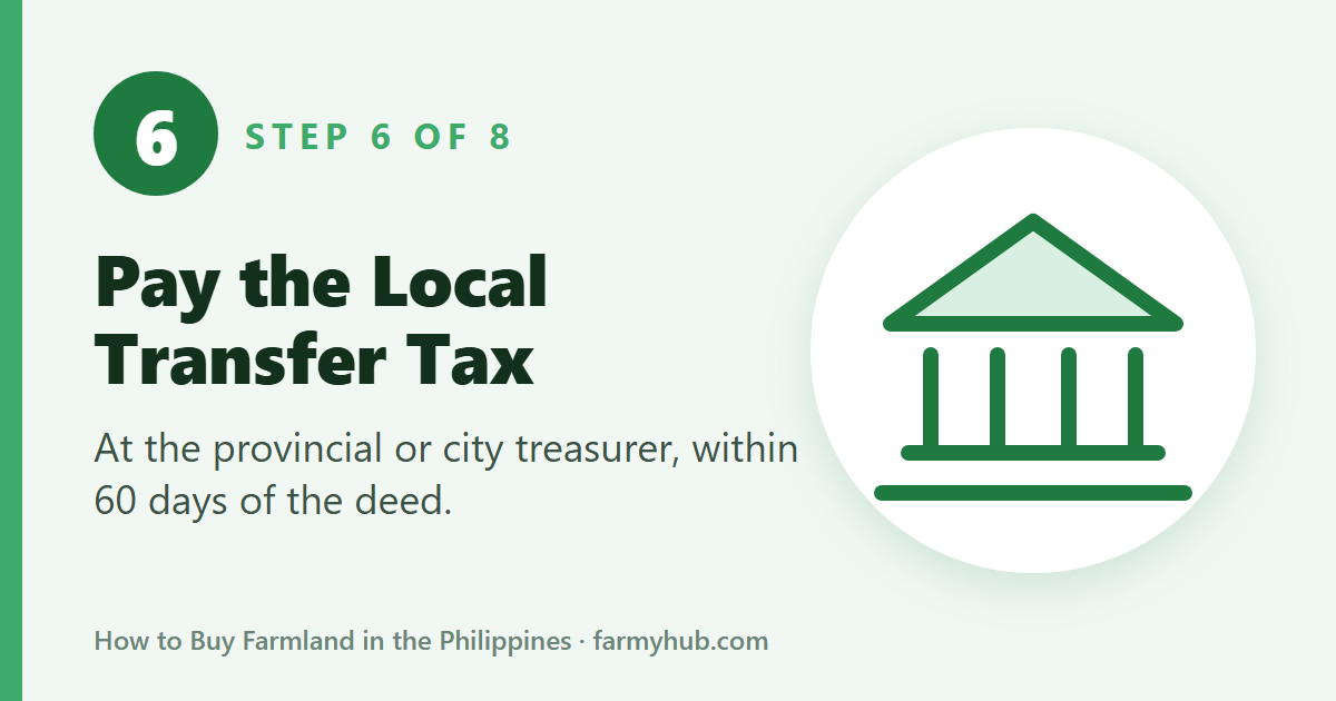 How to buy farmland, step 6: pay the local transfer tax at the provincial or city treasurer