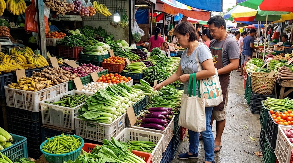 Vegetable stall at a wet market in the Philippines