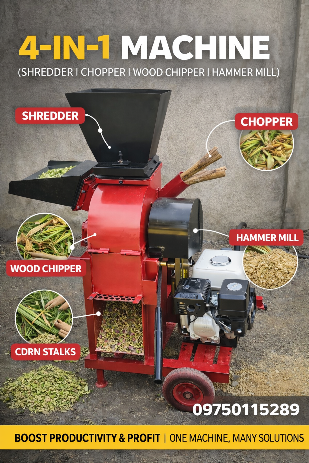 4-in-1 Machine (Shredder | Chopper | Wood Chipper | Hammer Mill)