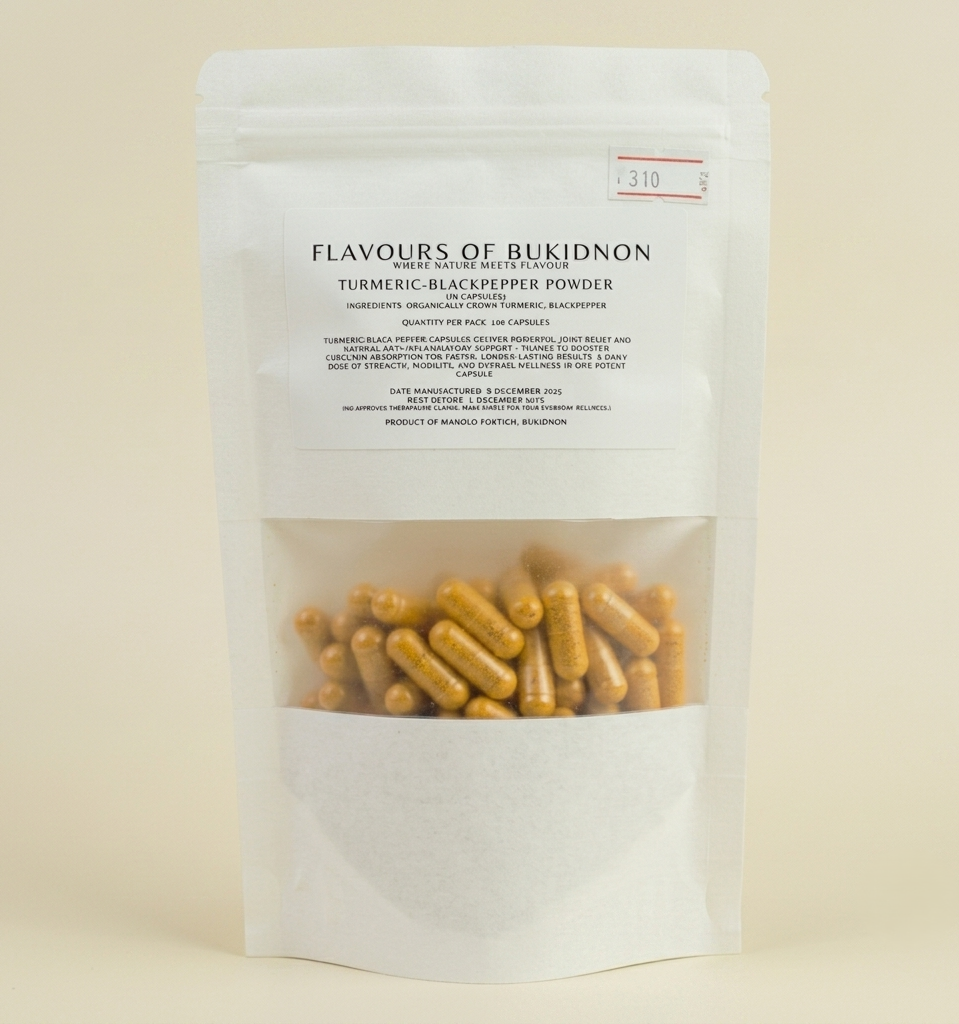 Flavours of Bukidnon Turmeric–Blackpepper Powder Capsules (100 Capsules)