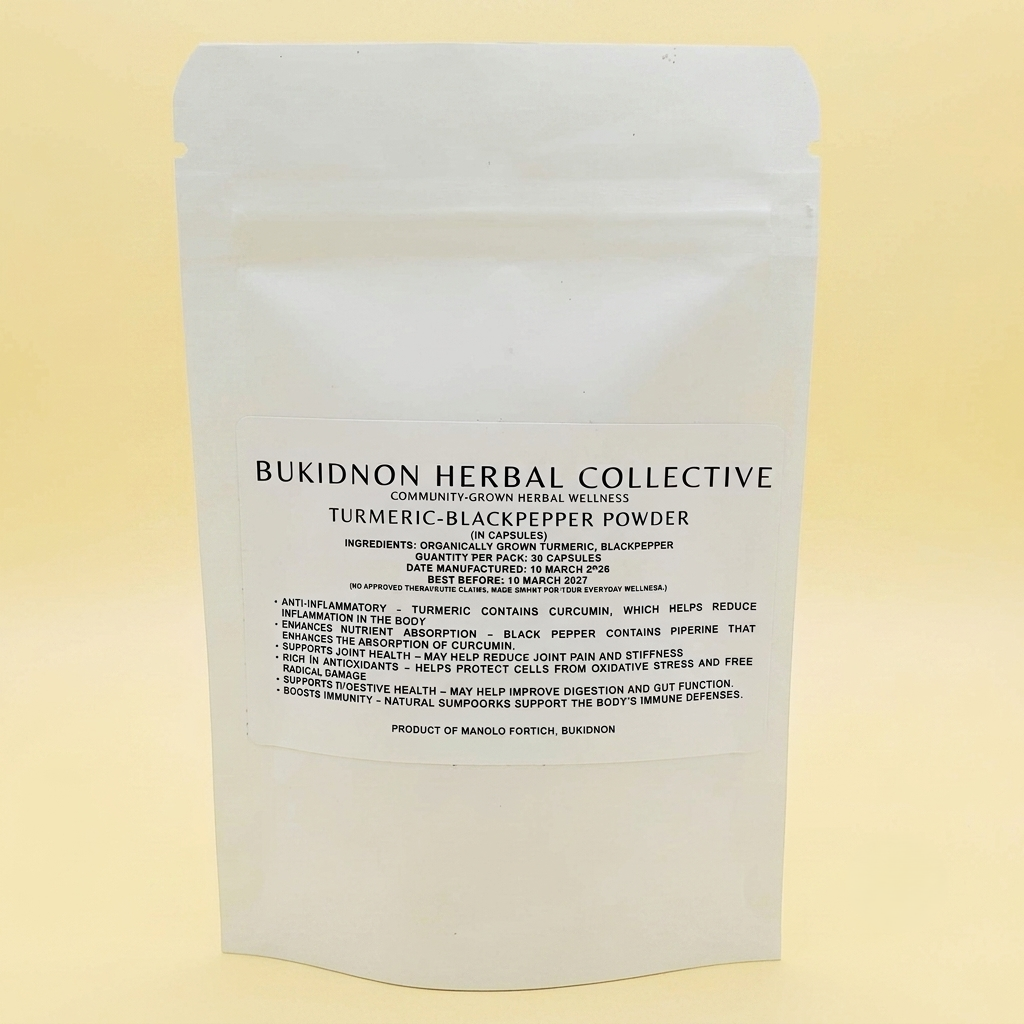 Flavours of Bukidnon Turmeric–Blackpepper Powder Capsules (30 Capsules)